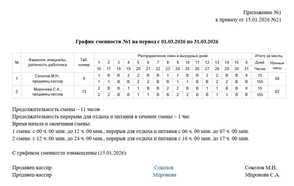 сменный график работы