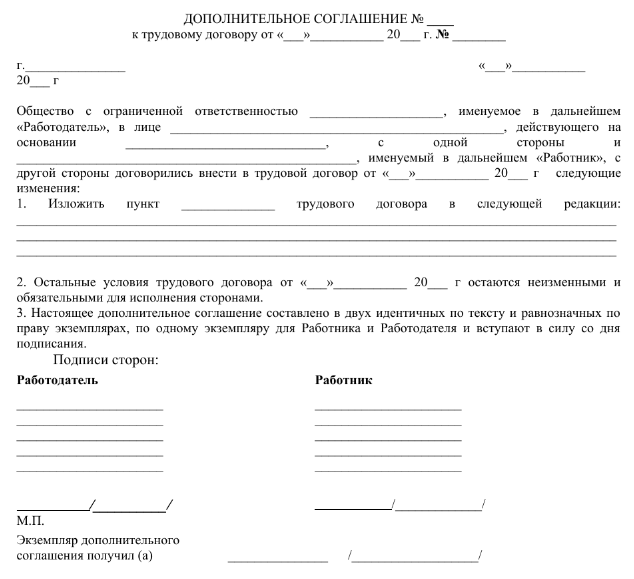 доп соглашение к трудовому договору образец